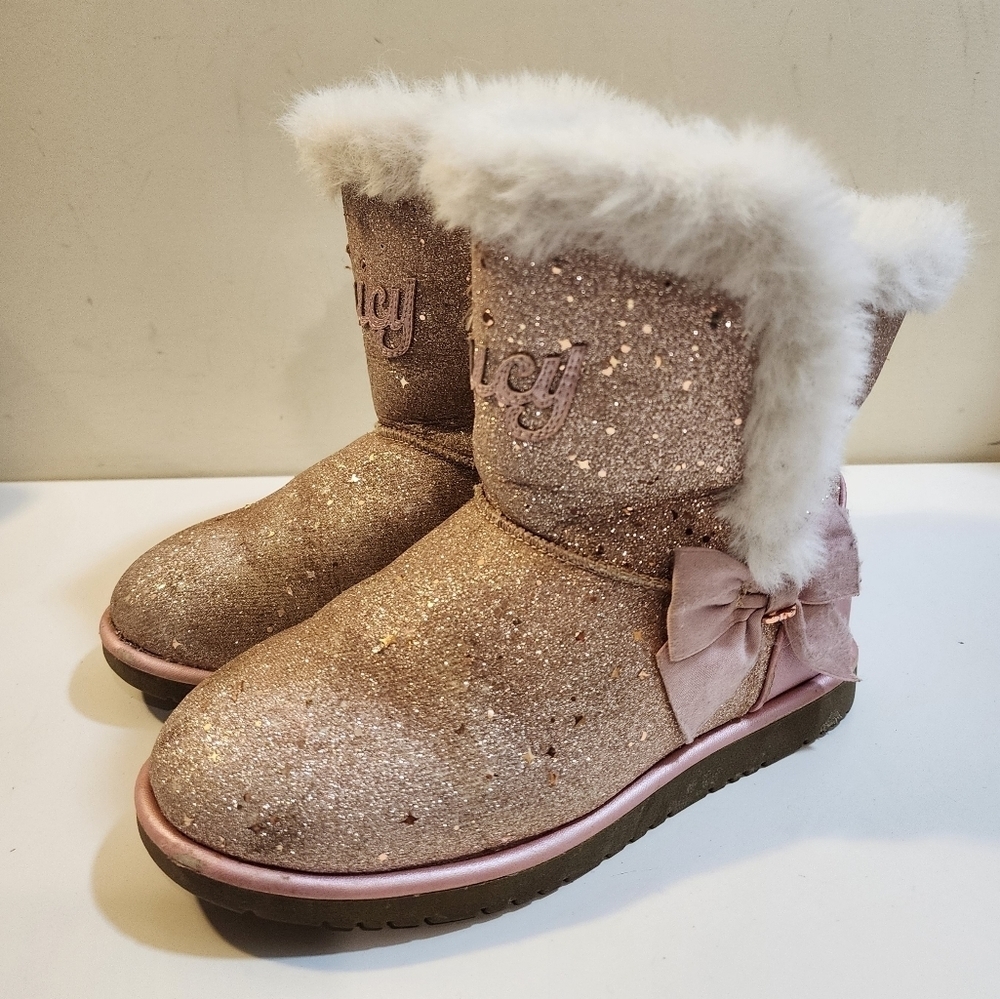 JUICY COUTURE girls pink glitter faux fur booties size 3